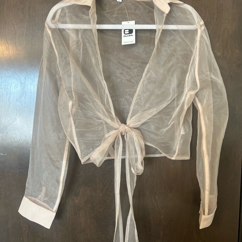 Buckle Sheer Tie-Front Top in Cream